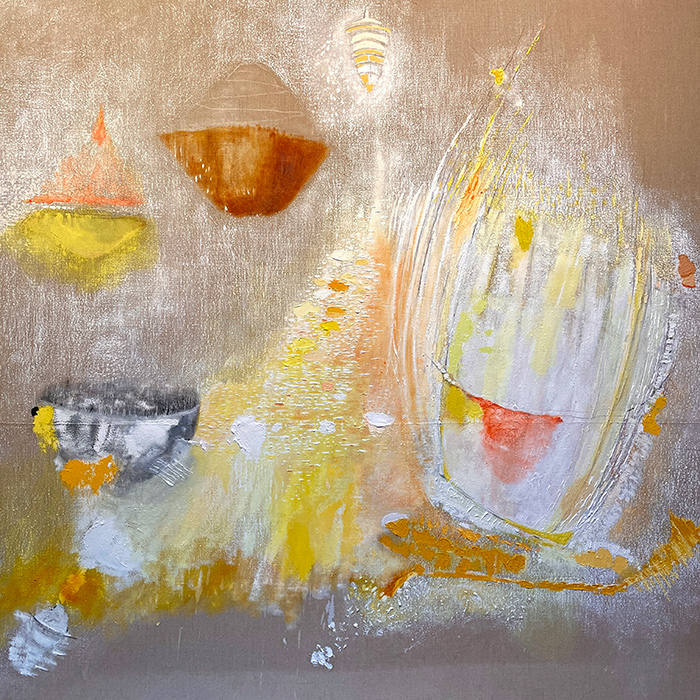 Madame Apricot, 2023, oil on Belgian linen, 60 x 61 x 3 in.